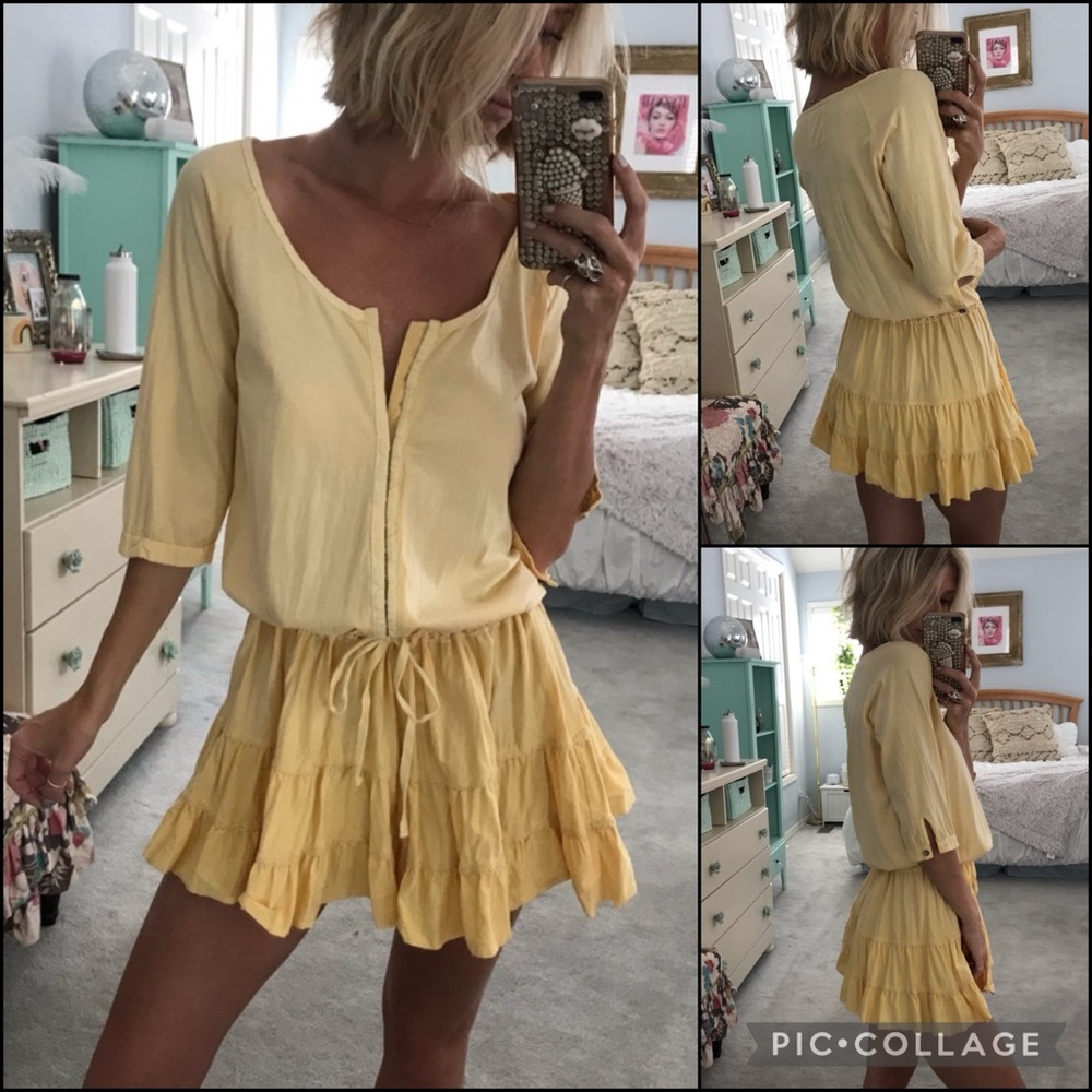 We The Free Buttercream Crochet Lace Ruffle Mini Dress